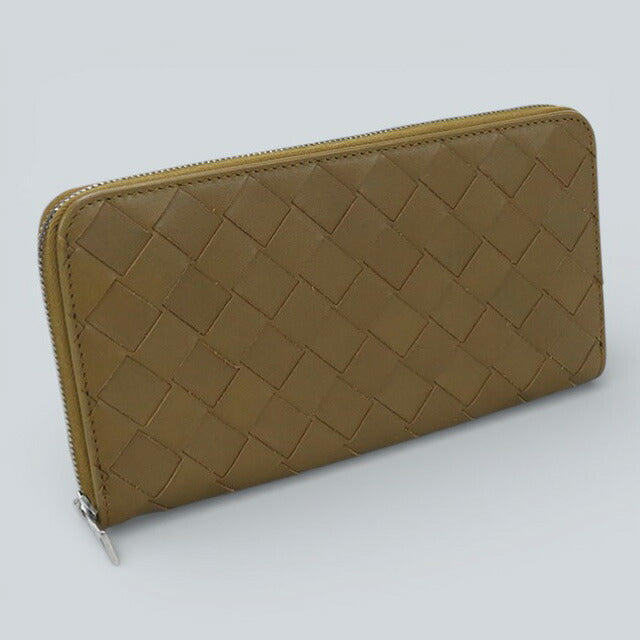中古 ボッテガヴェネタ 長財布ラウンドファスナー メンズ ブランド BOTTEGA VENETA イントレチャート ジップアラウンドウォレット カーキ USDBO106779011