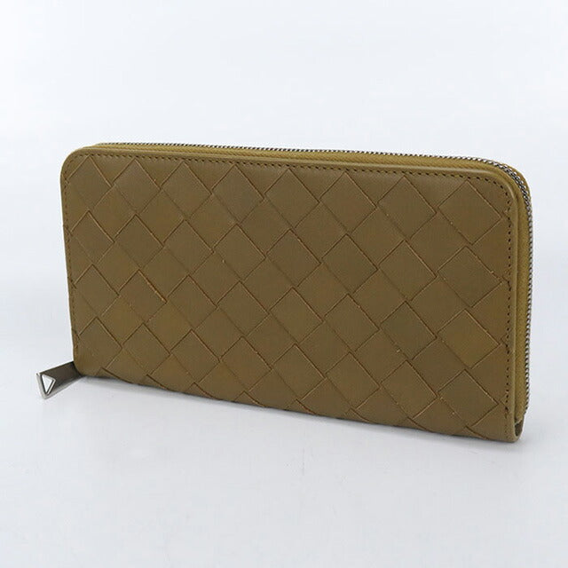 中古 ボッテガヴェネタ 長財布ラウンドファスナー メンズ ブランド BOTTEGA VENETA イントレチャート ジップアラウンドウォレット カーキ USDBO106779011