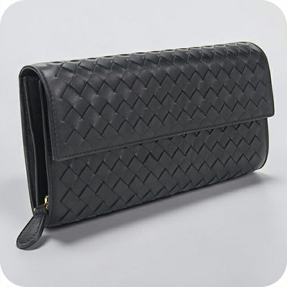 中古 ボッテガ・ヴェネタ 長財布二折 レディース ブランド BOTTEGA VENETA イントレチャート ブラック 財布 USDBO108201011