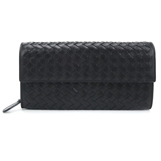 中古 ボッテガ・ヴェネタ 長財布二折 レディース ブランド BOTTEGA VENETA イントレチャート ブラック 財布 USDBO108201011