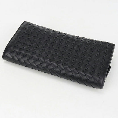 中古 ボッテガ・ヴェネタ 長財布二折 レディース ブランド BOTTEGA VENETA イントレチャート ブラック 財布 USDBO108201011