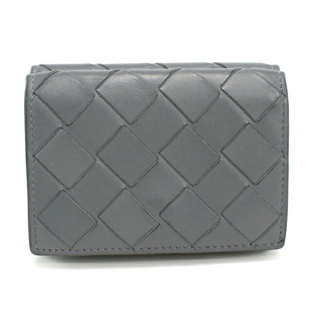 中古 ボッテガ・ヴェネタ 三つ折り財布 三折財布 ユニセックス ブランド BOTTEGA VENETA イントレチャート レザー グレー USDBO111719011
