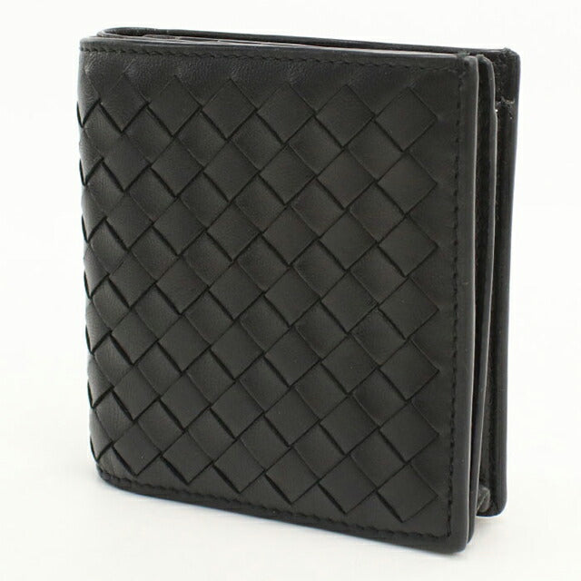 中古 ボッテガ・ヴェネタ 二つ折り財布 二折財布 メンズ ブランド BOTTEGA VENETA イントレチャート レザー ブラック USDBO113161011