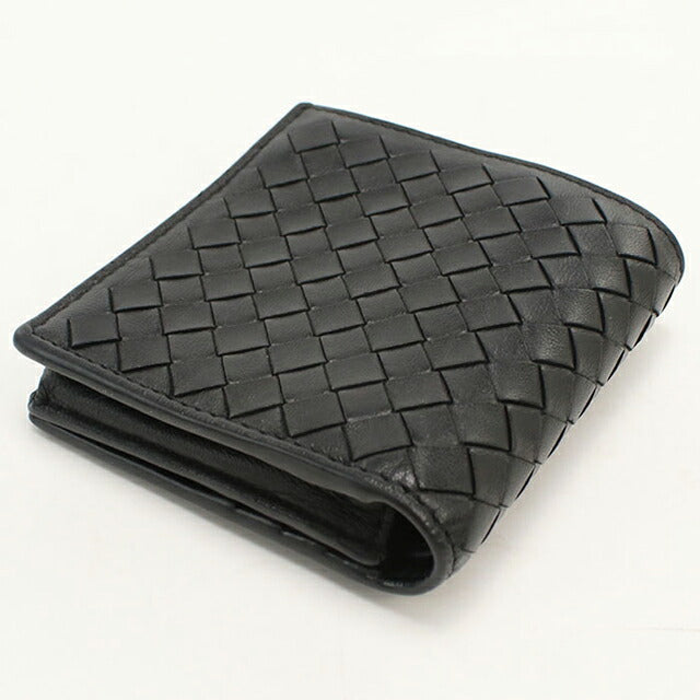 中古 ボッテガ・ヴェネタ 二つ折り財布 二折財布 メンズ ブランド BOTTEGA VENETA イントレチャート レザー ブラック USDBO113161011