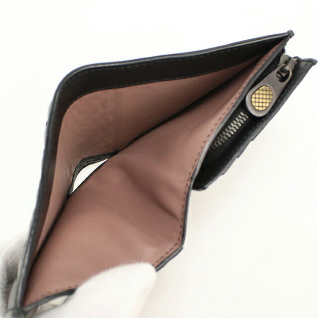 中古 ボッテガ・ヴェネタ 二つ折り財布 二折財布 メンズ ブランド BOTTEGA VENETA イントレチャート レザー ブラック USDBO113161011