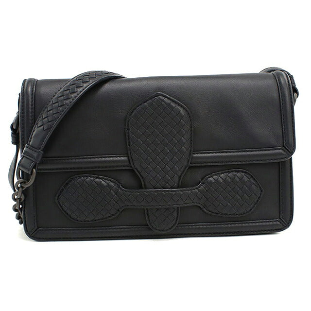 中古 ボッテガ・ヴェネタ ショルダーバッグ ユニセックス ブランド BOTTEGA VENETA イントレチャート チェーン レザー ブラック USDBO113558011