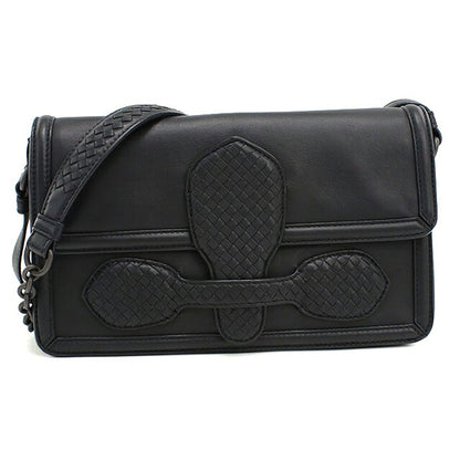 中古 ボッテガ・ヴェネタ ショルダーバッグ ユニセックス ブランド BOTTEGA VENETA イントレチャート チェーン レザー ブラック USDBO113558011