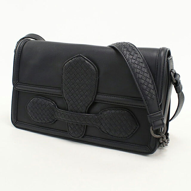 中古 ボッテガ・ヴェネタ ショルダーバッグ ユニセックス ブランド BOTTEGA VENETA イントレチャート チェーン レザー ブラック USDBO113558011