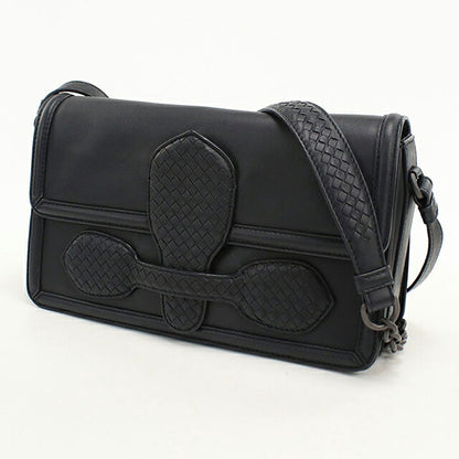 中古 ボッテガ・ヴェネタ ショルダーバッグ ユニセックス ブランド BOTTEGA VENETA イントレチャート チェーン レザー ブラック USDBO113558011