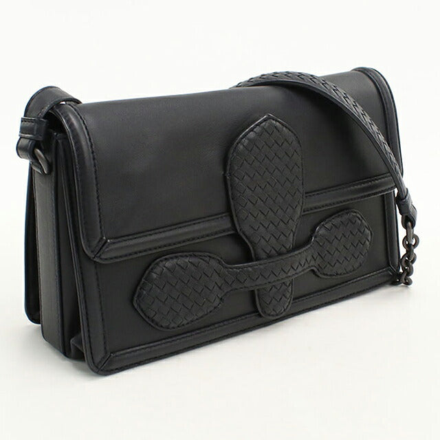 中古 ボッテガ・ヴェネタ ショルダーバッグ ユニセックス ブランド BOTTEGA VENETA イントレチャート チェーン レザー ブラック USDBO113558011