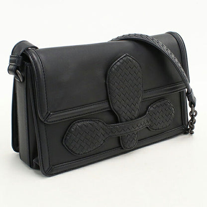中古 ボッテガ・ヴェネタ ショルダーバッグ ユニセックス ブランド BOTTEGA VENETA イントレチャート チェーン レザー ブラック USDBO113558011