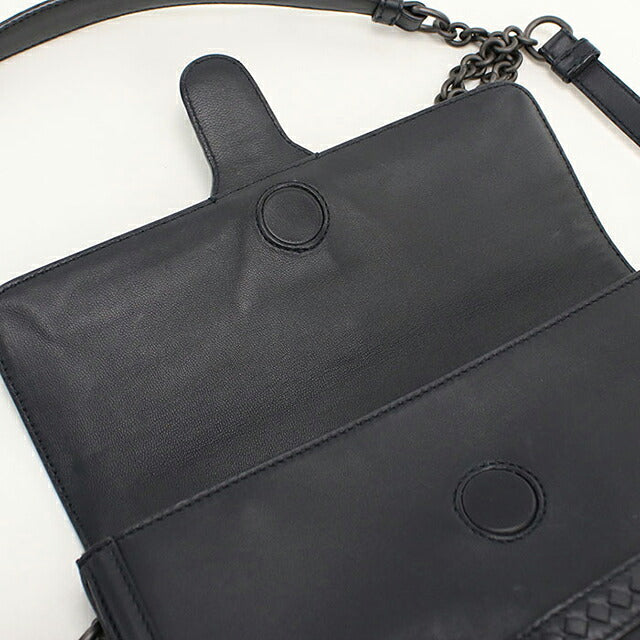 中古 ボッテガ・ヴェネタ ショルダーバッグ ユニセックス ブランド BOTTEGA VENETA イントレチャート チェーン レザー ブラック USDBO113558011