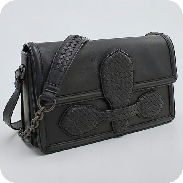 中古 ボッテガ・ヴェネタ ショルダーバッグ ユニセックス ブランド BOTTEGA VENETA イントレチャート チェーン レザー ブラック USDBO113558011