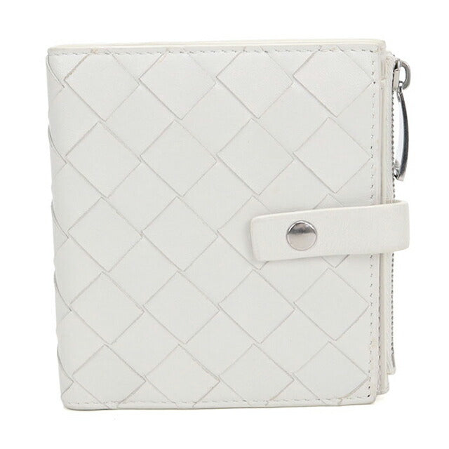 中古 ボッテガ・ヴェネタ 二つ折り財布 二折財布 レディース ブランド BOTTEGA VENETA イントレチャート レザー ホワイト USDBO115141011
