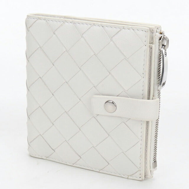 中古 ボッテガ・ヴェネタ 二つ折り財布 二折財布 レディース ブランド BOTTEGA VENETA イントレチャート レザー ホワイト USDBO115141011