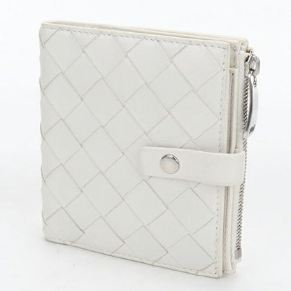 中古 ボッテガ・ヴェネタ 二つ折り財布 二折財布 レディース ブランド BOTTEGA VENETA イントレチャート レザー ホワイト USDBO115141011