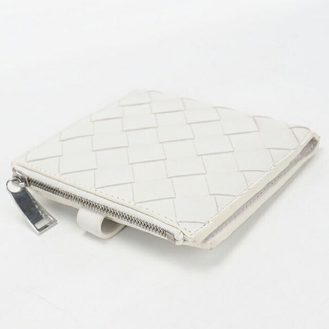 中古 ボッテガ・ヴェネタ 二つ折り財布 二折財布 レディース ブランド BOTTEGA VENETA イントレチャート レザー ホワイト USDBO115141011