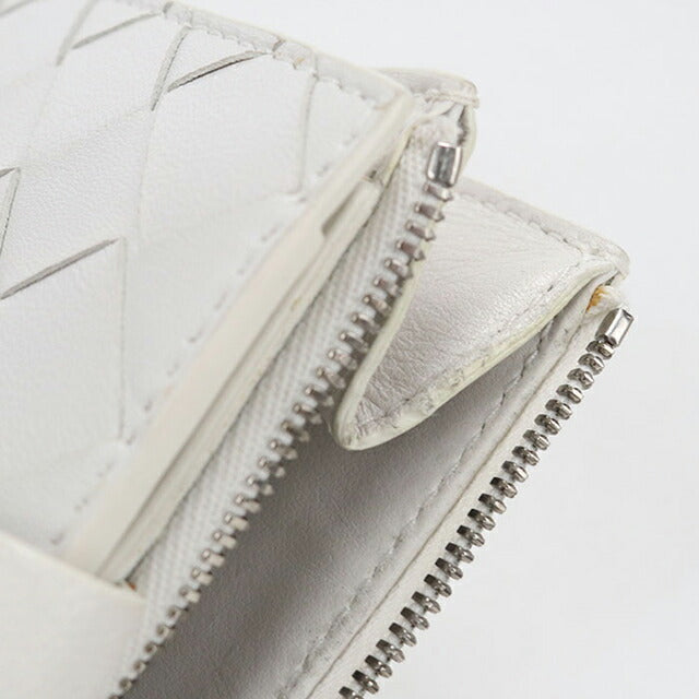 中古 ボッテガ・ヴェネタ 二つ折り財布 二折財布 レディース ブランド BOTTEGA VENETA イントレチャート レザー ホワイト USDBO115141011
