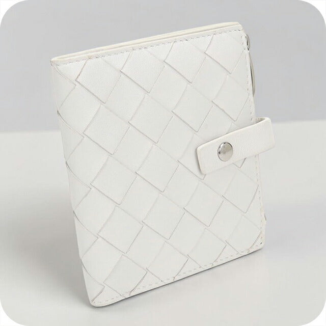 中古 ボッテガ・ヴェネタ 二つ折り財布 二折財布 レディース ブランド BOTTEGA VENETA イントレチャート レザー ホワイト USDBO115141011