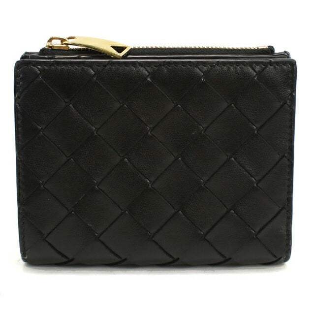 中古 ボッテガ・ヴェネタ 二つ折り財布 二折財布 レディース ブランド BOTTEGA VENETA イントレチャート 742330 ブラック USDBO115222011