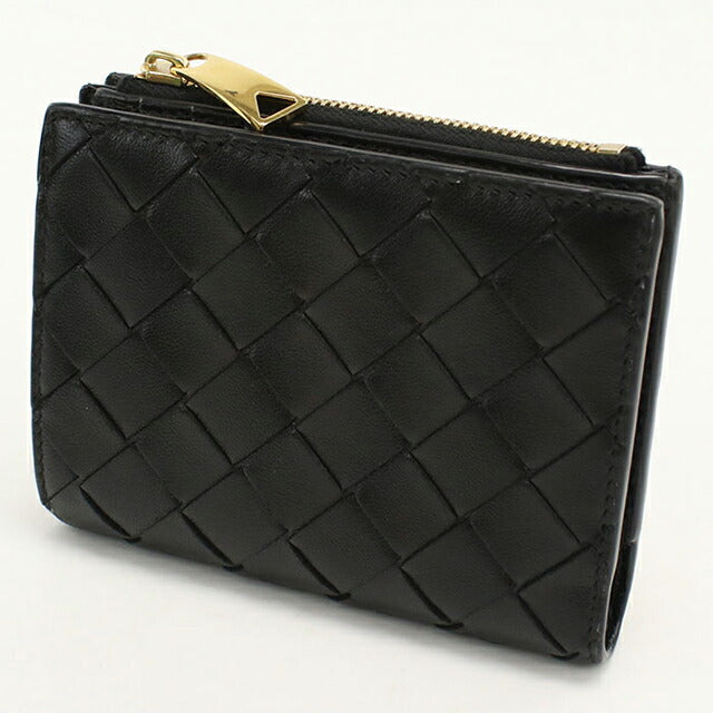 中古 ボッテガ・ヴェネタ 二つ折り財布 二折財布 レディース ブランド BOTTEGA VENETA イントレチャート 742330 ブラック USDBO115222011