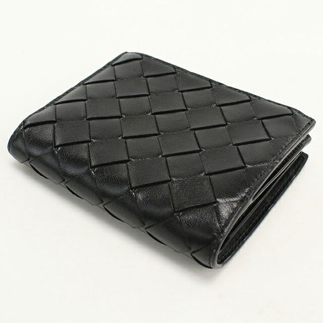 中古 ボッテガ・ヴェネタ 二つ折り財布 二折財布 レディース ブランド BOTTEGA VENETA イントレチャート 742330 ブラック USDBO115222011