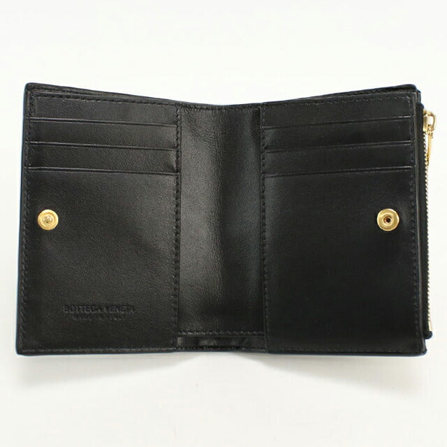 中古 ボッテガ・ヴェネタ 二つ折り財布 二折財布 レディース ブランド BOTTEGA VENETA イントレチャート 742330 ブラック USDBO115222011
