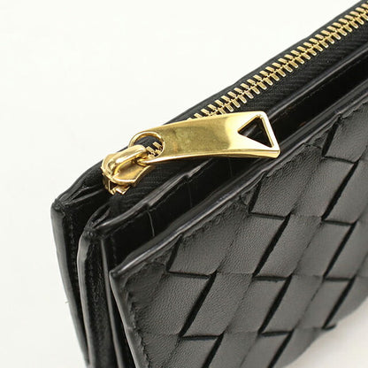 中古 ボッテガ・ヴェネタ 二つ折り財布 二折財布 レディース ブランド BOTTEGA VENETA イントレチャート 742330 ブラック USDBO115222011