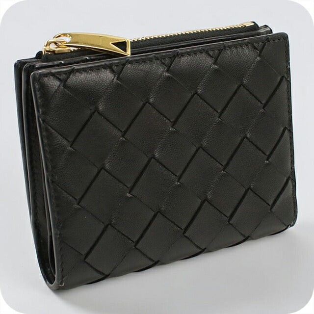中古 ボッテガ・ヴェネタ 二つ折り財布 二折財布 レディース ブランド BOTTEGA VENETA イントレチャート 742330 ブラック USDBO115222011