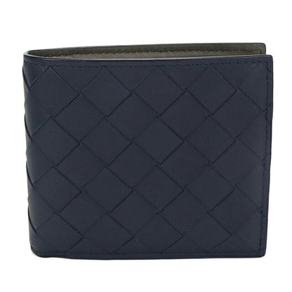中古 ボッテガ・ヴェネタ 二つ折り財布 二折財布 コンパクト メンズ ブランド BOTTEGA VENETA イントレチャート レザー ネイビー USDBO116254011