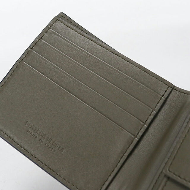 中古 ボッテガ・ヴェネタ 二つ折り財布 二折財布 コンパクト メンズ ブランド BOTTEGA VENETA イントレチャート レザー ネイビー USDBO116254011