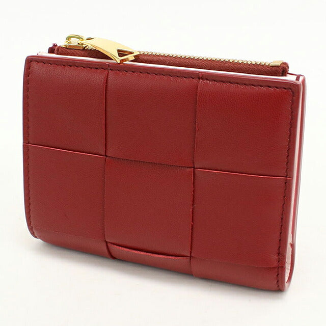 中古 ボッテガ・ヴェネタ 二つ折り財布 二折財布 コンパクト レディース ブランド BOTTEGA VENETA マキシイントレチャート  レッド USDBO116385011