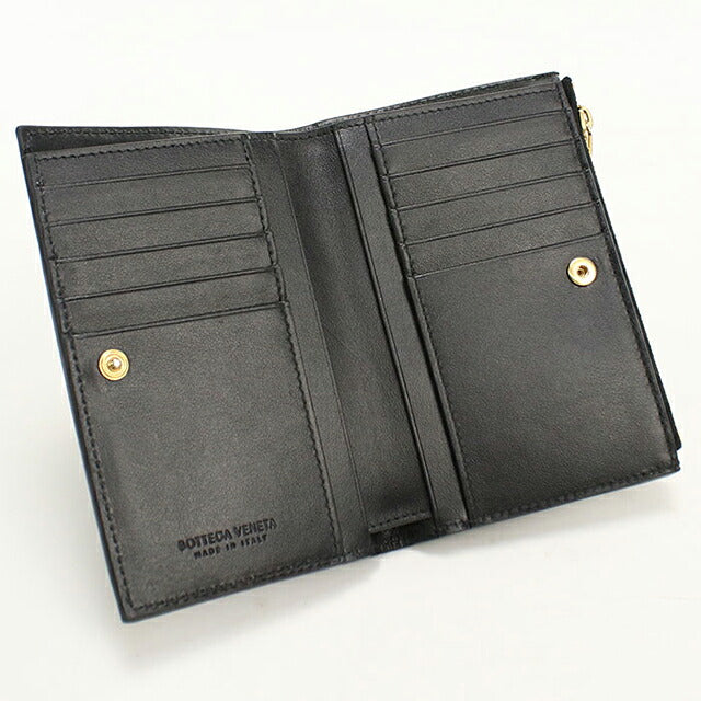 中古 ボッテガ・ヴェネタ 二つ折り財布 二折財布 コンパクト ユニセックス ブランド BOTTEGA VENETA イントレチャート ブラック USDBO116626011