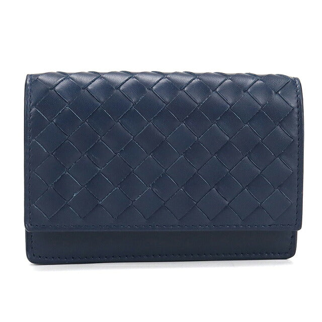 中古 ボッテガ・ヴェネタ 名刺入れ メンズ ブランド BOTTEGA VENETA イントレチャート ビジネスカードケース BO117443 ネイビー USDBO117443011