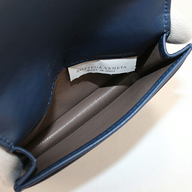 中古 ボッテガ・ヴェネタ 名刺入れ メンズ ブランド BOTTEGA VENETA イントレチャート ビジネスカードケース BO117443 ネイビー USDBO117443011