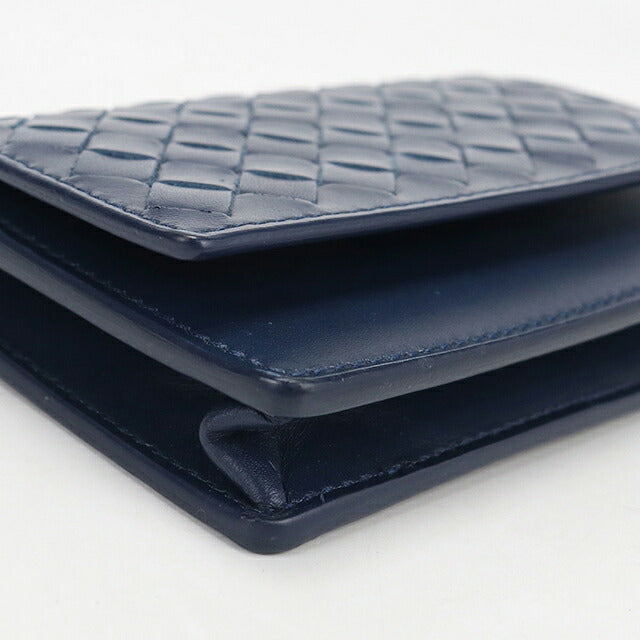 中古 ボッテガ・ヴェネタ 名刺入れ メンズ ブランド BOTTEGA VENETA イントレチャート ビジネスカードケース BO117443 ネイビー USDBO117443011