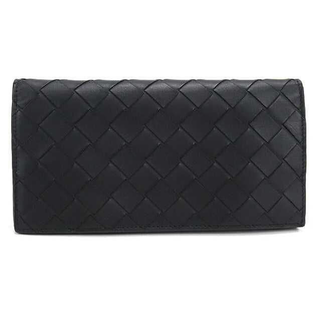 中古 ボッテガ・ヴェネタ 長財布二折 メンズ ブランド BOTTEGA VENETA イントレチャート コインパース付きロングウォレット 814673 ブラック USDBO117540011