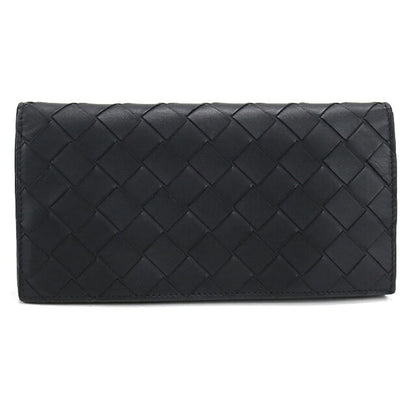 中古 ボッテガ・ヴェネタ 長財布二折 メンズ ブランド BOTTEGA VENETA イントレチャート コインパース付きロングウォレット 814673 ブラック USDBO117540011