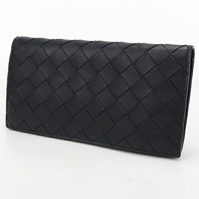 中古 ボッテガ・ヴェネタ 長財布二折 メンズ ブランド BOTTEGA VENETA イントレチャート コインパース付きロングウォレット 814673 ブラック USDBO117540011