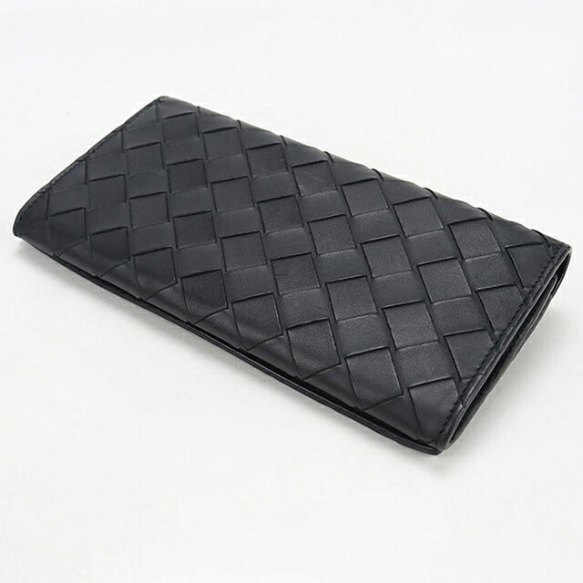 中古 ボッテガ・ヴェネタ 長財布二折 メンズ ブランド BOTTEGA VENETA イントレチャート コインパース付きロングウォレット 814673 ブラック USDBO117540011