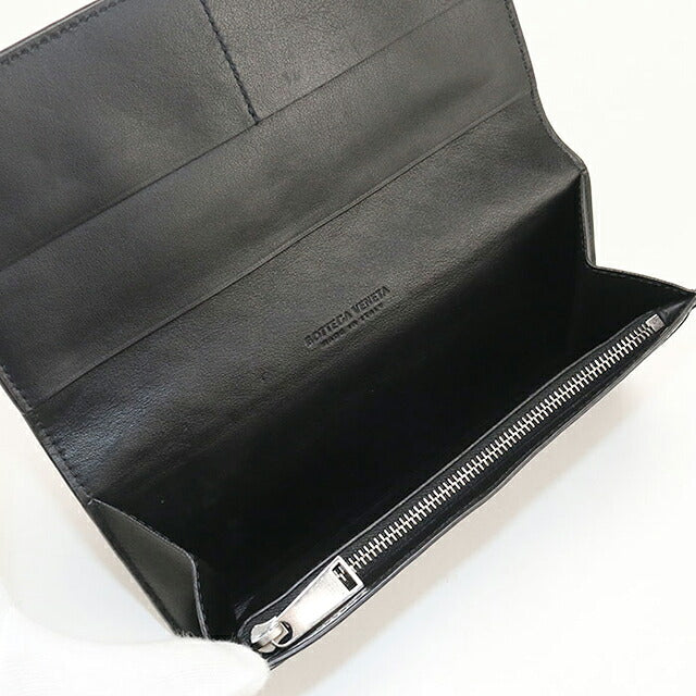 中古 ボッテガ・ヴェネタ 長財布二折 メンズ ブランド BOTTEGA VENETA イントレチャート コインパース付きロングウォレット 814673 ブラック USDBO117540011