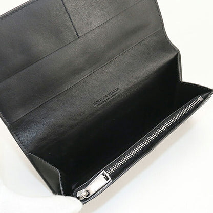 中古 ボッテガ・ヴェネタ 長財布二折 メンズ ブランド BOTTEGA VENETA イントレチャート コインパース付きロングウォレット 814673 ブラック USDBO117540011