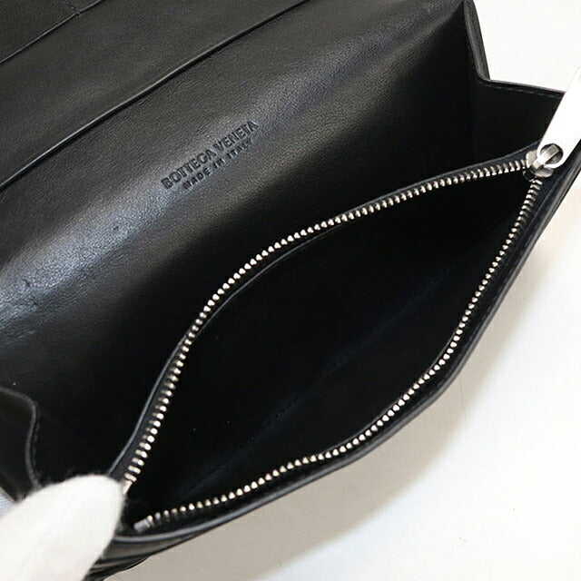 中古 ボッテガ・ヴェネタ 長財布二折 メンズ ブランド BOTTEGA VENETA イントレチャート コインパース付きロングウォレット 814673 ブラック USDBO117540011