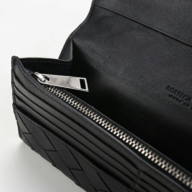 中古 ボッテガ・ヴェネタ 長財布二折 メンズ ブランド BOTTEGA VENETA イントレチャート コインパース付きロングウォレット 814673 ブラック USDBO117540011