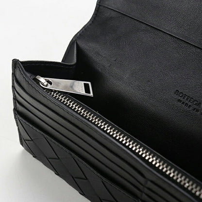 中古 ボッテガ・ヴェネタ 長財布二折 メンズ ブランド BOTTEGA VENETA イントレチャート コインパース付きロングウォレット 814673 ブラック USDBO117540011