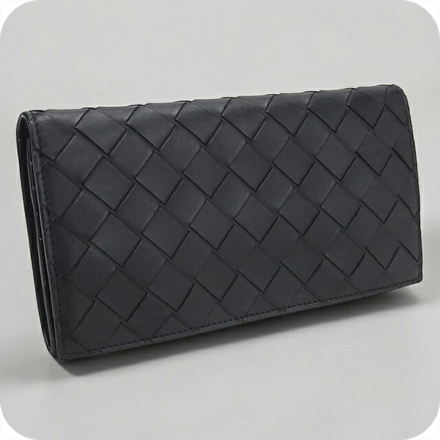 中古 ボッテガ・ヴェネタ 長財布二折 メンズ ブランド BOTTEGA VENETA イントレチャート コインパース付きロングウォレット 814673 ブラック USDBO117540011