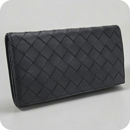 中古 ボッテガ・ヴェネタ 長財布二折 メンズ ブランド BOTTEGA VENETA イントレチャート コインパース付きロングウォレット 814673 ブラック USDBO117540011