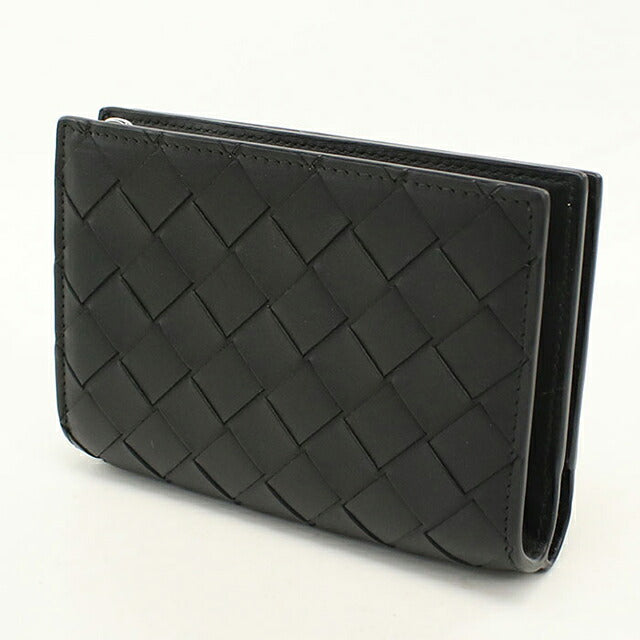 中古 ボッテガ・ヴェネタ 二つ折り財布 二折財布 コンパクト メンズ ブランド BOTTEGA VENETA イントレチャート  レザー ブラック USDBO117630011