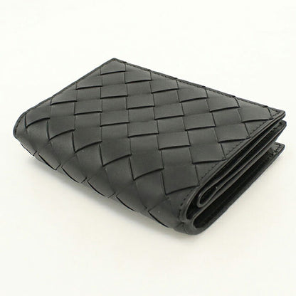 中古 ボッテガ・ヴェネタ 二つ折り財布 二折財布 コンパクト メンズ ブランド BOTTEGA VENETA イントレチャート  レザー ブラック USDBO117630011
