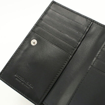 中古 ボッテガ・ヴェネタ 二つ折り財布 二折財布 コンパクト メンズ ブランド BOTTEGA VENETA イントレチャート  レザー ブラック USDBO117630011
